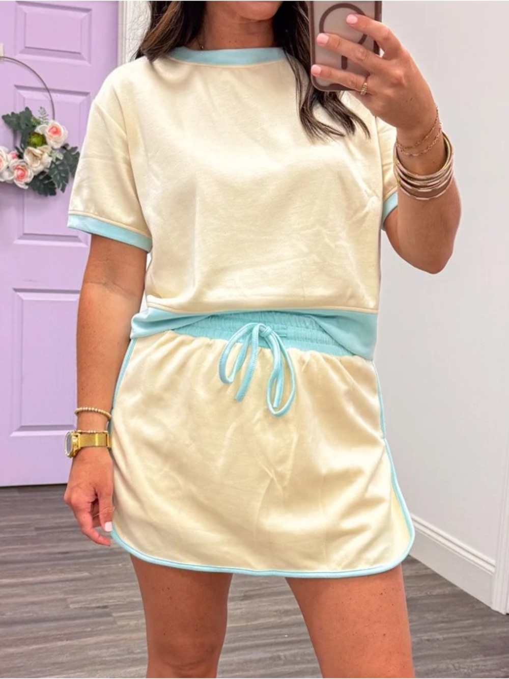 Women’s Butter Yellow Skort & Top with Light Blue Trim